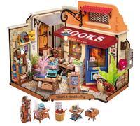 FORMANO Maison miniature-librairie avec 108 pièces de puzzle, maison miniature DIY avec LED, kit de construction de maquette de maison de poupées en bois, pour adultes et enfants