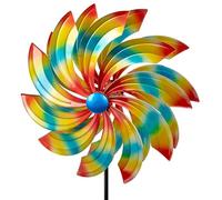 formano Moulin à vent de jardin en métal - Ailes colorées - Roulement à billes - Diamètre : 40/128 cm - Moulin à vent - Défense contre les oiseaux - Avec piquet de jardin solide - Décoration de jardin