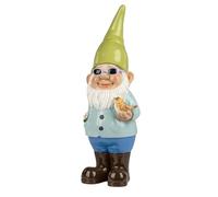 formano Nain de jardin - 50 x 18 cm - En pierre artificielle - Avec oiseau et lunettes de soleil - Peint à la main - Surface brillante - Décoration résistante aux intempéries - Pour jardin, terrasse