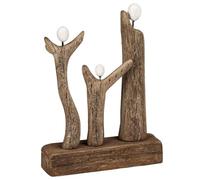 formano Objet de décoration en bois - Sculpture groupe de 3 - 24 cm - Sur socle - En bois naturel avec éléments blancs - Figurine familiale moderne comme décoration élégante et idée cadeau