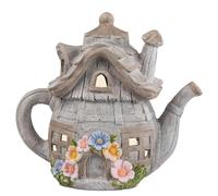 formano Pichet solaire - Lanterne avec lumière solaire et capteur crépusculaire - 39 cm - Décoration de jardin en magnésie peinte à la main - Avec relief floral - Lampe solaire romantique pour jardin