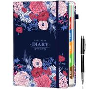 Format A5 Agenda 2025-2026 (Juillet à Juin) ,Organiseur Quotidien 12 Mois avec Pochette Intérieure, Étuis à Stylo et Onglets Mensuels,15x21cm pour Études,Bureau et Gestion du Temps (Fleurs bleu foncé)