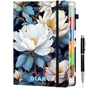Format A5 Agenda 2025-2026 (Juillet à Juin),Organiseur Quotidien 12 Mois avec Pochette Intérieure, Étuis à Stylo et Onglets Mensuels,15x21cm pour Études,Bureau et Gestion du Temps (Lilies)