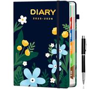 Format A5 Agenda 2025-2026 (Juillet à Juin) ,Organiseur Quotidien 12 Mois avec Pochette Intérieure, Étuis à Stylo et Onglets Mensuels,15x21cm pour Études,Bureau et Gestion du Temps (Fleurs vertes)