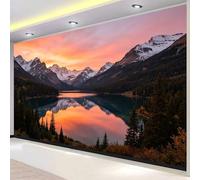 Format XXL Fresque Murale 3D Lac de Montagne 350x256 cm, Papier Peint Panoramique Reflet du Coucher du Soleil en Intissé HD Revêtement Mural pour Décoration Murale Complète Pose Facile 2718o
