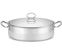 Format XXL - Marmite Basse en Acier Inox 25L - Faitout Professionnel Ø 45 cm avec Couvercle et Graduations Internes(Pour 20-30 Personnes) - Poignées Rivetées - Compatible Tous Feux dont Induction