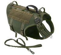 Formation De Chien De Travail De Travail Tactique Militaire Gilet De Chasse sans Traction Harnais De Chiens en Nylon Réglable Et Laisse pour Les Labradors Bergers Allemands,Green Set,M