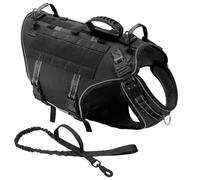 Formation De Chien De Travail De Travail Tactique Militaire Gilet De Chasse sans Traction Harnais De Chiens en Nylon Réglable Et Laisse pour Les Labradors Bergers Allemands,Ensemble Noir,L