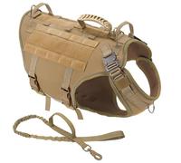 Formation De Chien De Travail De Travail Tactique Militaire Gilet De Chasse sans Traction Harnais De Chiens en Nylon Réglable Et Laisse pour Les Labradors Bergers Allemands,Ensemble Kaki,L