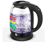 Forme Bouilloire Électrique en Verre 1,7 L Thermostat Réglable Sélection de la Température de 40-100°C I Sept Couleurs d'éclairage LED I Fonction de Maintien au Chaud I Théière I sans BPA