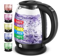 ForMe Bouilloire Électrique en Verre 1.8L, Contrôle de la Température, Température Réglable à Partir de 40°C à 100°C, Éclairage LED 7 Couleurs, Fonction de Maintien au Chaud, Sans BPA