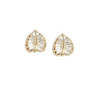 Forme de feuille Zircon Boucles D'oreilles, Or Ton Baguette Zircon Incrusté Feuille Oreille Ornements Pour Les Femmes Élégantes Modernes