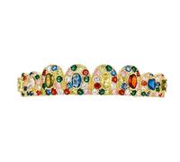 Forme de Pierre Personnalisée Grillz en Zircon Multicolore Placé Or et Argent 18K Accessoire Hip Hop Cadeau Décoratif à La Mode pour Hommes et Femmes(Gold Color,Upper teeth)