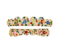 Forme de Pierre Personnalisée Grillz en Zircon Multicolore Placé Or et Argent 18K Accessoire Hip Hop Cadeau Décoratif à La Mode pour Hommes et Femmes(Gold Color,Set)