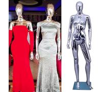 Forme De Robe Mannequin pour Vitrine, Mannequin Complet De Maniquine Finition Brillante Argentée, Mannequin Adulte Réaliste, Modèle D’Affichage De Vêtements De Mariage, Female C Pose