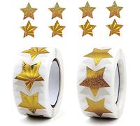 Forme d'Étoile Dorée Autocollant, Autocollants Holographiques Forme d'Étoile, Autocollant Étoiles Dorées, Autocollant Étoile Doré Stickers pour étiquettes 500 Total par rouleau 2 roll