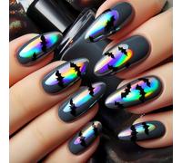 Forme légère d ' amande de longévité des ongles 24pieces de faux | Clous d ' Halloween en ABS faciles à appliquer avec conception de toile d ' araignées fantômes pour les fêtes