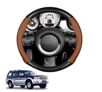 Forme Ronde Couvre Volant Voiture en Fibre de Carbone et Microfibre Cuir pour Everest U268 2003-2012 Antidérapant Respirant Sport Housse Decoration Interieur Accessoire Auto(Light Brown)