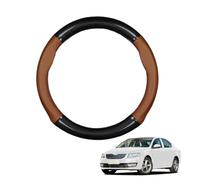 Forme Ronde Couvre Volant Voiture en Fibre de Carbone et Microfibre Cuir pour Octavia A7 MK3 2013-2020 Antidérapant Respirant Sport Housse Decoration Interieur Accessoire Auto,Light Brown