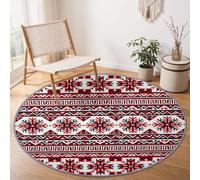 Forme Traditionnelle en Losange Tapis Salon 120 cm Rond Rug, Rouge | Ethnicité GéométrieDoux Antidérapant à Poil Ras Tapis, Tapis Chambre Adulte Salle a Manger, Interieur Poil Ras Carpet