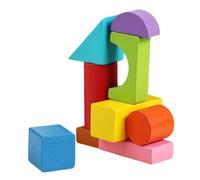 Formes Géométriques - Ensemble D'apprentissage Des Mathématiques 9 Pièces | Blocs D'attributs De Formes 3D | Socle En Bois 14x14 Cm + Livret Pédagogique | Matériau En Bois Naturel Durable