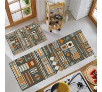 Formes Géométriques Lignes Tapis de Cuisine 2 Pièces, Antidérapant Résistants à la Saleté Coutumes Ethniques Tapis Cuisine Devant Évier, pour Couloir et Entrée (44x75cm+44x120cm, Gris)