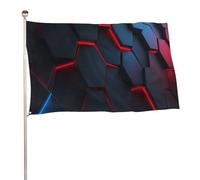 Formes géométriques noires avec drapeau rouge fluo bleu 0,9 x 1,5 m, bannière de décoration pour cour, porche, pelouse, ferme