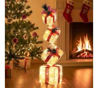 FormiPow Lot de 4 boîtes Coffrets Cadeaux de Noël, Lumineuses avec 60 LEDs Blanc Chaud, Boîtes Ornements décoratives, 8 Modos et Fonction de minuterie Noel pour Avent, Hiver, Sapin de Noël, Fête