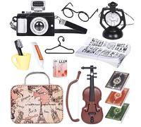 FORMIZON Accesorios de CASA de MuñEcas en Miniatura, 12 Pcs Juego de Accesorios Miniatura, 1:12 Mini CASA de Accesorios, Vintage CASA de MuñEcas Con Maletas, Gafas, PerióDico y VideocáMara