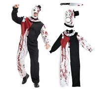 FORMIZON Deguisement Clown Tueur Adulte, Costume Halloween Clown, Terrifier Clown Combinaison, avec Capuche et Poignard, Cosplay Art the Clown Adulte pour Halloween Carnaval Terrifier Fête (XXL)