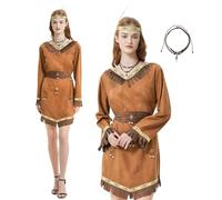 FORMIZON Deguisement Indienne Femme, Robe Indienne Femme, costume carnaval adulte, Costume Indienne Femme Set avec Hijab Collier, Tenue Indienne Femme Carnaval Fête à Thème (Damen-S)
