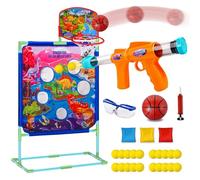 FORMIZON Jeu de Tir pour Enfant, Pistolets à Air avec Balle en Mousse, 20 Balles en Mousse, 3 Sac de Sable et 1 Ballon de Basket Gonflable, Jeu Cible Enfant Exterieur Intérieur (Dinosaures)