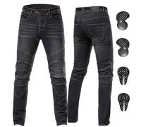 ForMTRider Jeans Moto Homme avec Armure CE,Pantalons en Denim Élastique pour Équipement de Cyclisme Toute Sais,Noir Vintage,L=36W/31L
