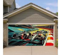Formula Racing Housse de porte de garage animée aux couleurs vives pour portes de garage, décoration de fête de course en plein air pour événements estivals, 397 x 180 cm