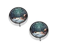 Formulas Shapes Theory Math Leçon Word - Boîte à pilules ronde portable - Élégant pilulier rond pour compartiments de voyage - Cadeau pour la gestion des médicaments