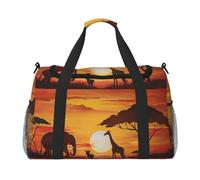 Formulas Shapes Theory Sac de voyage avec mots imprimés de leçons de mathématiques Grande capacité Sac de w nd pour femme et homme, Éléphant et girafe au coucher du soleil, One Size, Sac de voyage