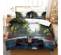 Formule 1 BullRacing Housse De Drap Doux Et Souple Parure De Lit Fille Garçon Microfibre Ensemble De Formula Racing Literie avec Fermeture Éclair Et Taies D'oreillers Linge De Lit Double(200x200cm)