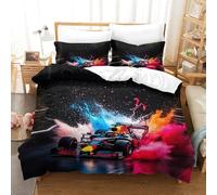 Formule 1 BullRacing Linge De Lit Fermeture Éclair Cachée Formula Racing Housse De Couette Microfibre Douce Parure De Lit Confortable Quilt Cover Résistant À l'usure Literie King(220x240cm)
