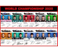 Formule 1 Coupe du Monde 2025 Drivers Collection Impression A4 avec autographes reproduits Team Cars 29,7 x 21 cm