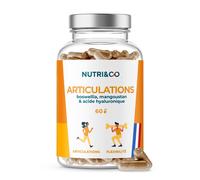 NUTRI & CO Formule Articulations 2en1 - Confort Articulaire & Protection Os, Cartilages - Acide Hyaluronique + Boswellia Serrata Bio-actif Mangoustan VitamineC - 60 gélules Vegan - Fabriqué en France