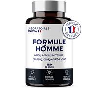 FORMULE HOMME | Vigueur, Puissance, Endurance | Complexe de Plantes : Maca, Tribulus Terrestris, Ginseng, Ginkgo Biloba, Zinc | 60 Gélules | Fabriqué en France | Complement alimentaire