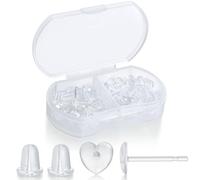 Formulen Lot de 10 fermoirs de boucles d'oreilles avec tige de boucles d'oreilles transparentes pour le sport et le travail, en plastique invisible en forme de cœur pour oreilles sensibles avec 10
