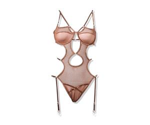 Forplay Caught Up O-Net Strappy Teddy Set Brown Ensemble de Lingerie, Marron, M Femme