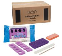 ForPro Kit pédicure 5 pièces, 100 pièces, emballé individuellement, tampon ponce violet, lime à ongles en bois grain 80/100, mini tampon grain 80/100, bâton en bois, séparateurs d'orteils