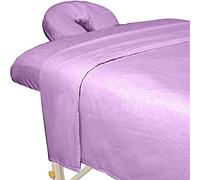 ForPro Lot de 3 draps de massage en flanelle haute qualité, pour tables de massage, comprend un drap plat, un drap-housse et une housse pour appui-tête, lavande