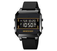 Forrader Montre numérique pour homme, LED carrée, grand cadran, étanche, en silicone, pour homme, avec double heure, chrono, alarme, lumière EL, horloge 12/24 H (noir), noir noir, Sangle