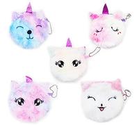 Forreen 5Pcs Porte-Monnaie Licorne Peluche - Mini Bourse Coin Pochette pour Clés Creative - Dessin Animé Mignon pour Femmes Filles