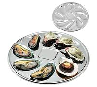 Forreen Assiette à Huîtres, 2 Pièces Assiettes à Huîtres en Acier Inoxydable Plaque à Huîtres Shell en Forme Durable Conteneur Huîtres avec 8 Emplacements pour Sauce Aux Huîtres et Citrons