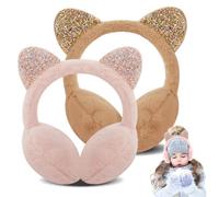 Forreen Cache-Oreilles pour Filles, 2 Pièces Cache Oreille Vent Chaud Hiver Fourreau d'Oreille Ajustables en Peluche Paillettes Chat Jolis Couvre-Oreille pour Hiver Activités de Plein Air…