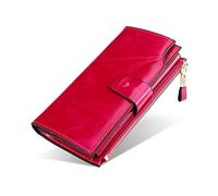 FORRICA Portefeuille Femme Cuir Véritable Porte Monnaie À Glissière Poche à Monnaie Grande Capacite Porte Cartes Long Dames Portefeuille avec RFID Blocage Rouge A